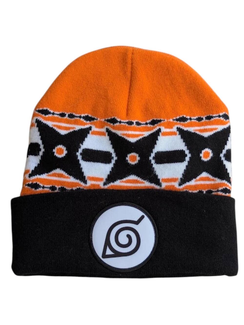 CultureFly Naruto Shippuden Beanie Hat Hidden Leaf Village Knit Cap Orange Black